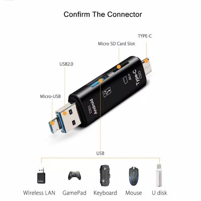 5in1 Card Reader USB 3.0 Micro USB Type C Micro SD Transfer File di HP Good QC