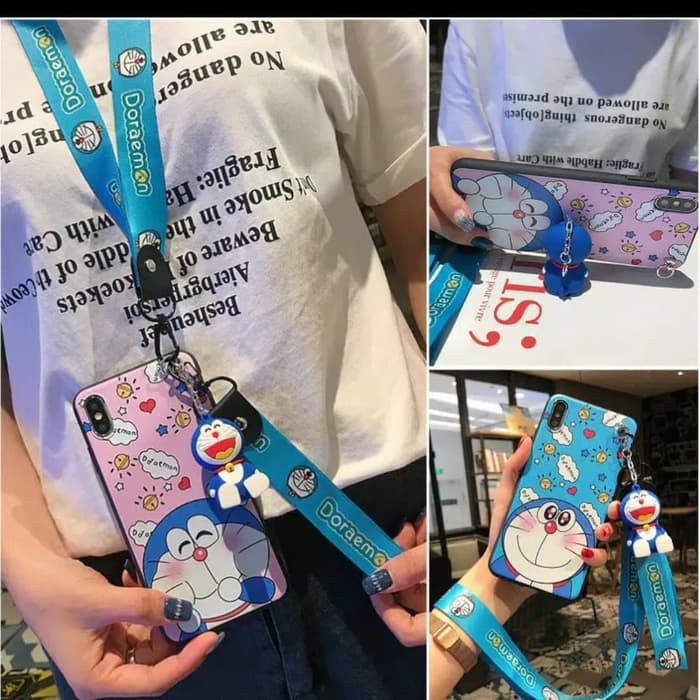 Soft Case Doraemon Strap Lucu Oppo F11,F3,F9,Realme C2