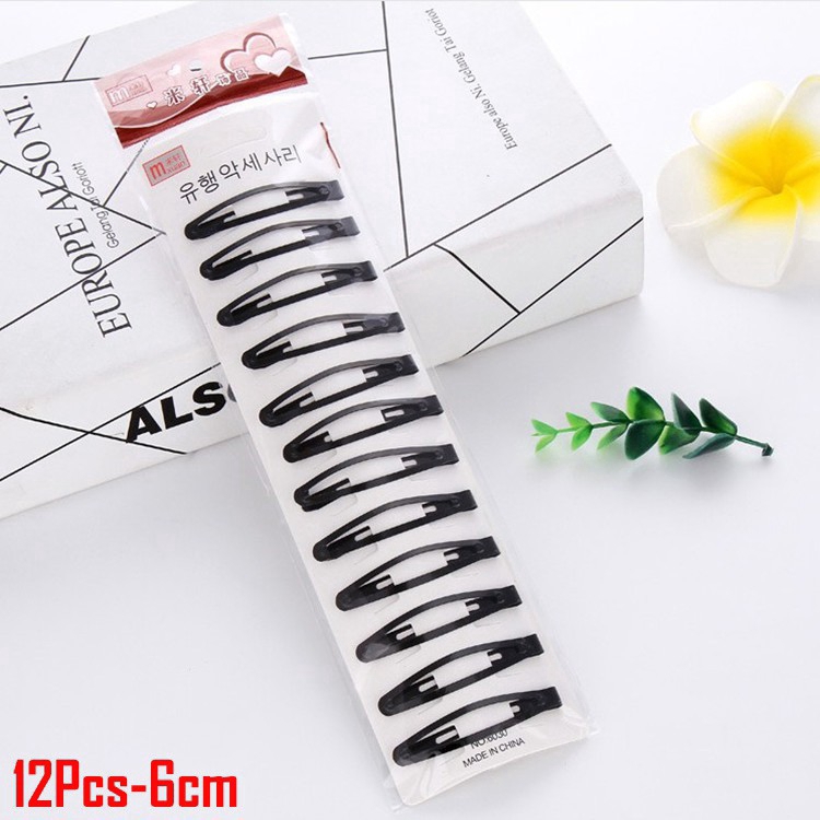 12Pcs / Set Jepit Rambut Model Tetesan Air Warna Hitam untuk Wanita