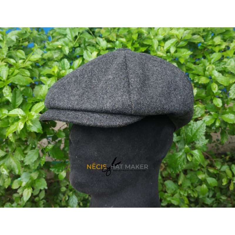 Topi Classic Newsboy Cap Wool Premium Dark Grey