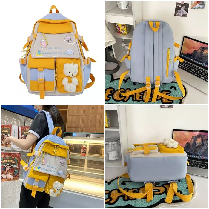 BJ28038 - BLACK/GREEN/PINK/YELLOW - TAS RANSEL BACKPACK BONEKA KOREA WANITA FASHION IMPORT MODIS ELEGAN TERMURAH TERLARIS TERBARU BAGSTORE JAKARTA TAS BATAM JT8038 BQ3431 GT1972 LT2098 CR7858 EL4256 MIRIP ZC4380