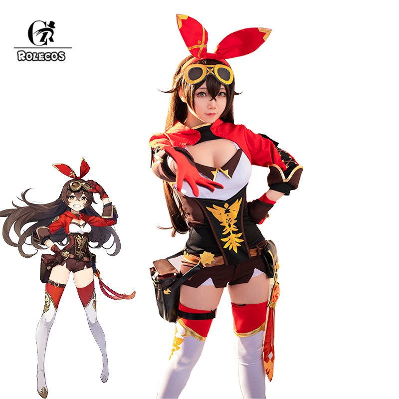 Genshin Impact Amber Cosplay Costume Genshin Impact Cosplay Amber Costume Women Headwear Top