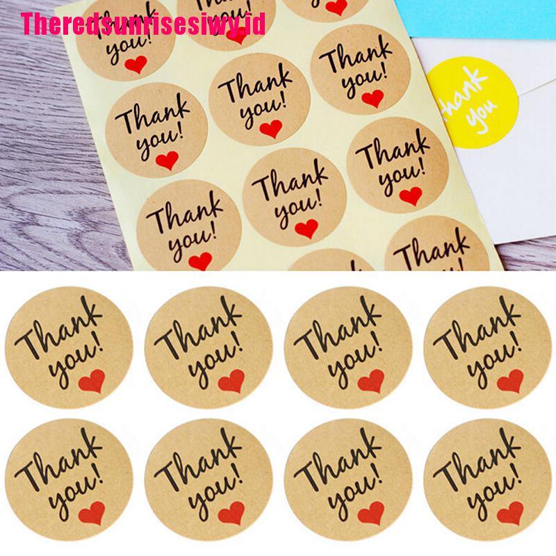 【Theredsunrisesiwy.id】60Pcs Kraft Paper Love Heart &quot;Thank You&quot; Sticker Decorative Baking Sealing Paste