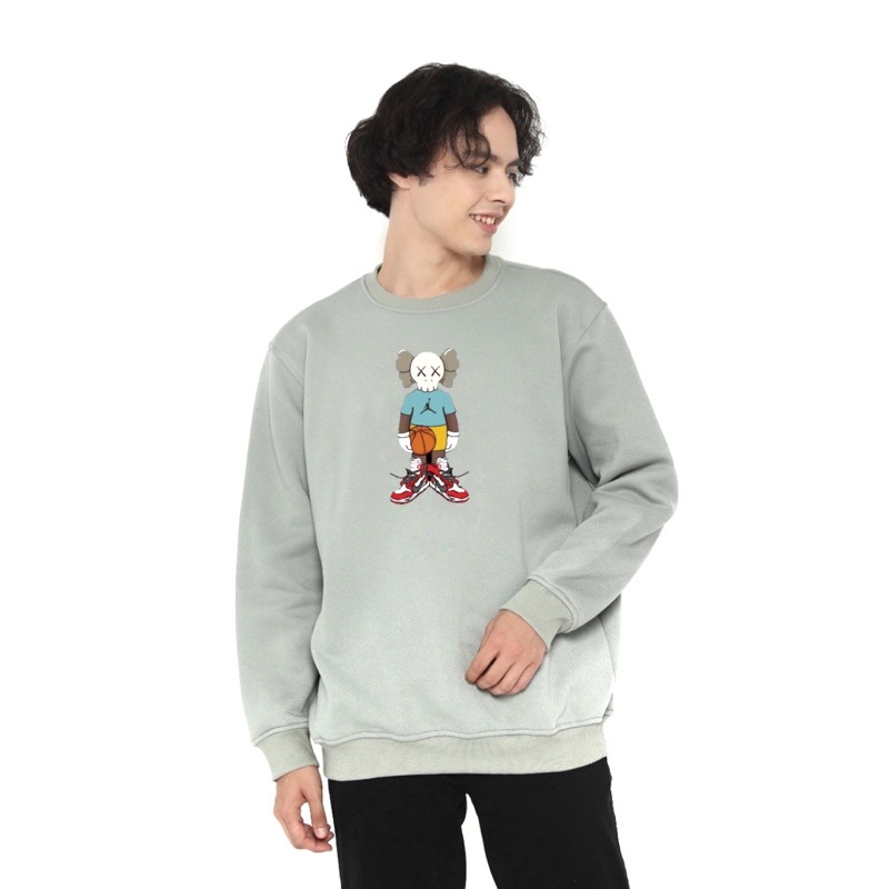 BOCOID Sweatshirt Sweater Crewneck Pria Casual Cotton Kaws Ball Green Pastel