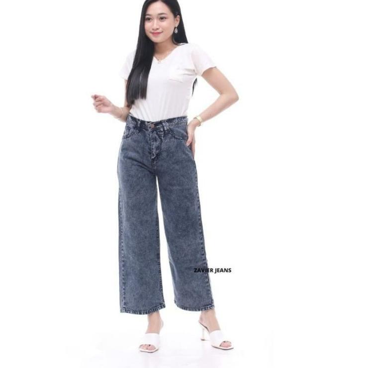 "KZ.02Jl22ᴾ" Highwaist Kulot Jeans Wanita Loose