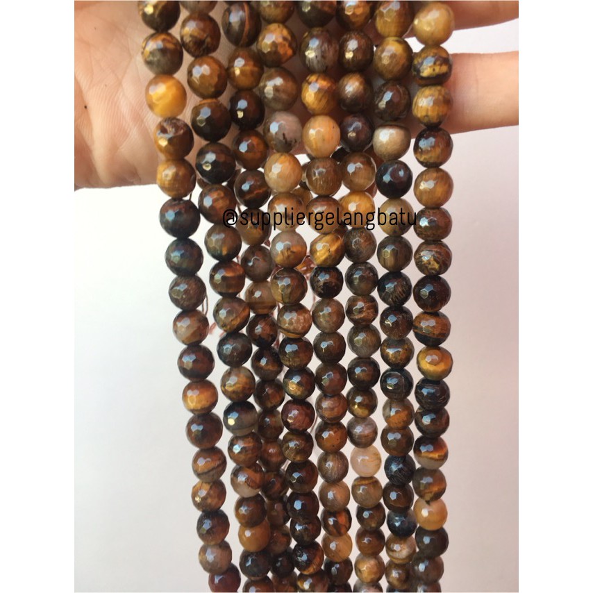 brown tiger eyes FACETED BEADS 8mm cutting batu biduri sepah coklat aksesoris fashion gelang kalung