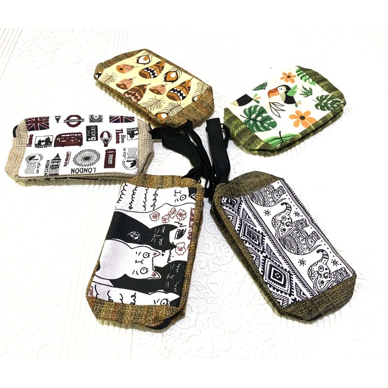 Pouch goni komb kanvas mini kotak (motif di kirim random)