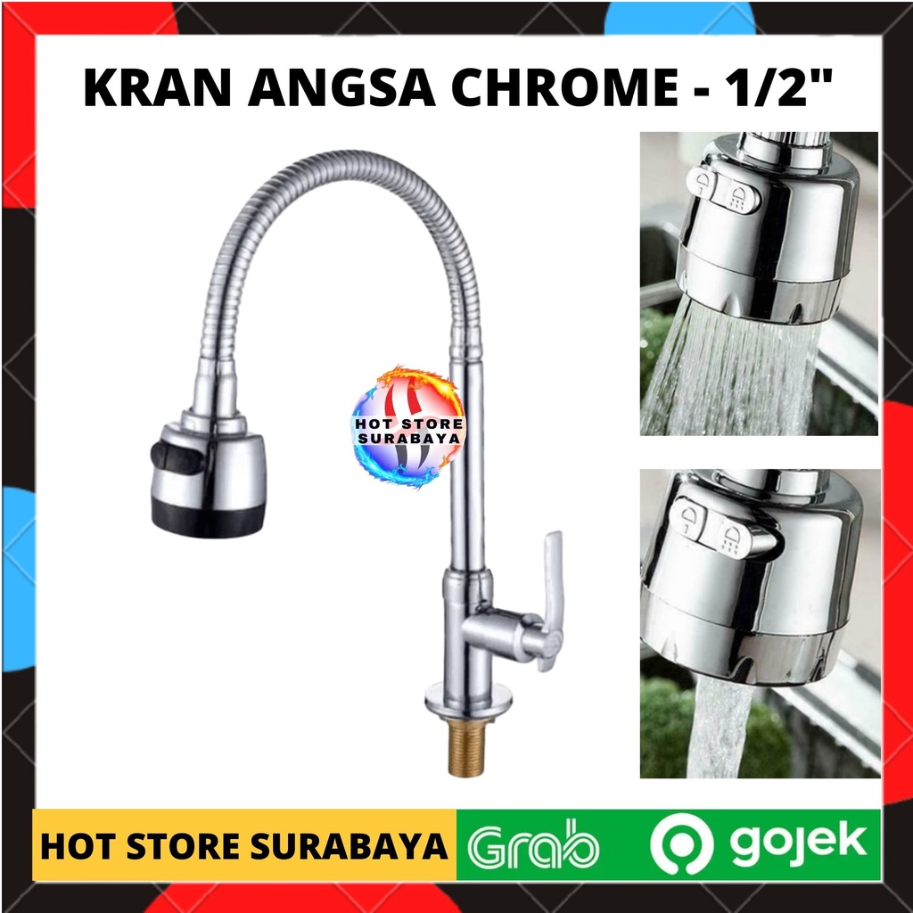 KRAN ANGSA CUCI PIRING SINK SHOWER WASTAFEL LEHER ANGSA FLEKSIBEL / FLEXIBLE 1/2 INCH CHROME - MEJA