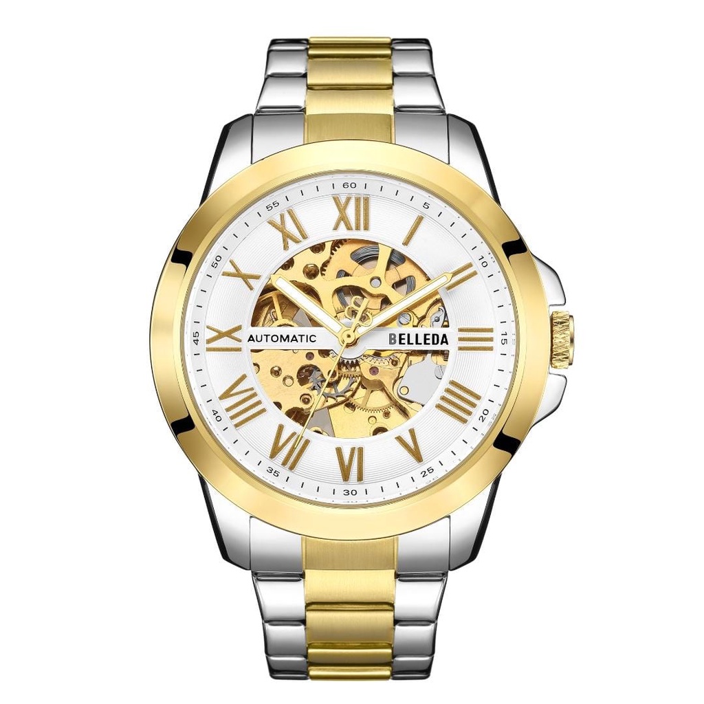 Belleda 9244 automatic - Jam tangan pria analog otomatis strap stainless