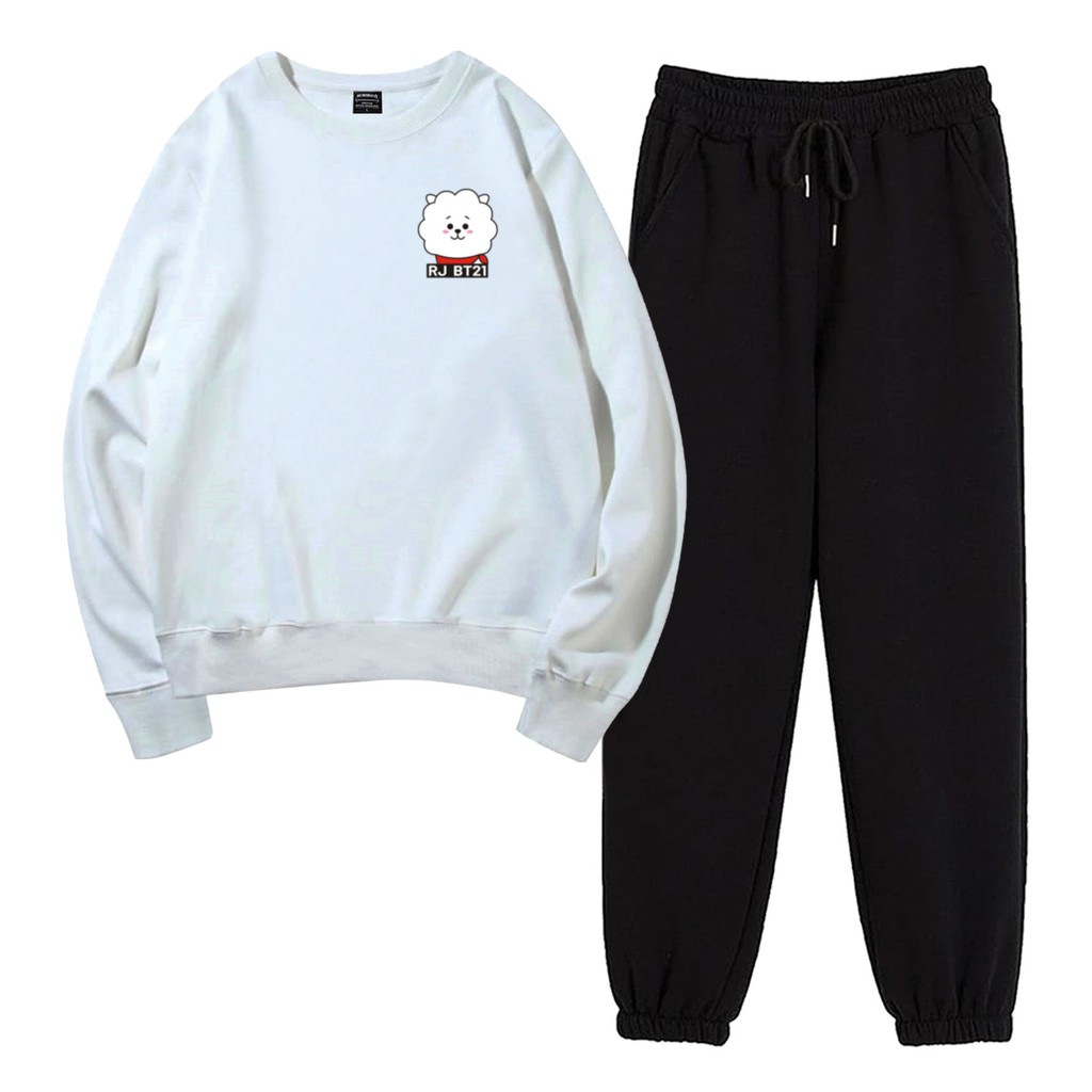 BESS - Baju Setelan Wanita Murah / Setelan Sweater + Jogger Hitam - LOGO J