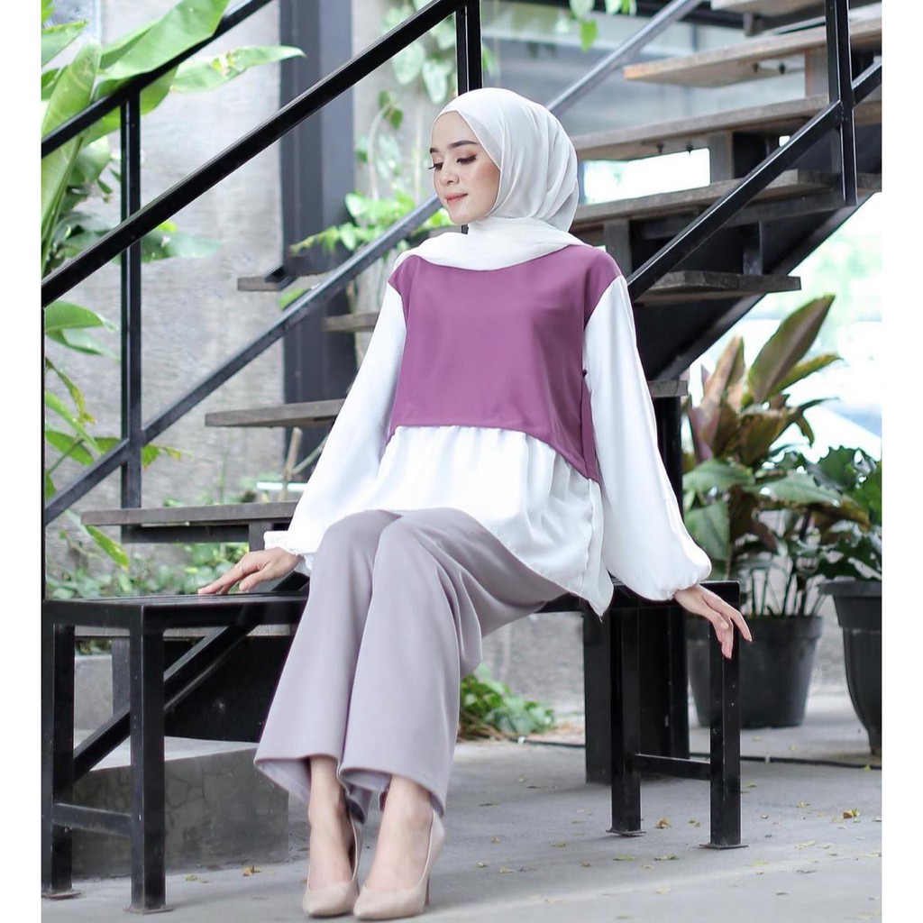 1KG MUAT 5PCS | BLOUSE MONOCHROME LILAC OOTD FASHION WANITA HITS SELEBGRAM MUSLIMAH