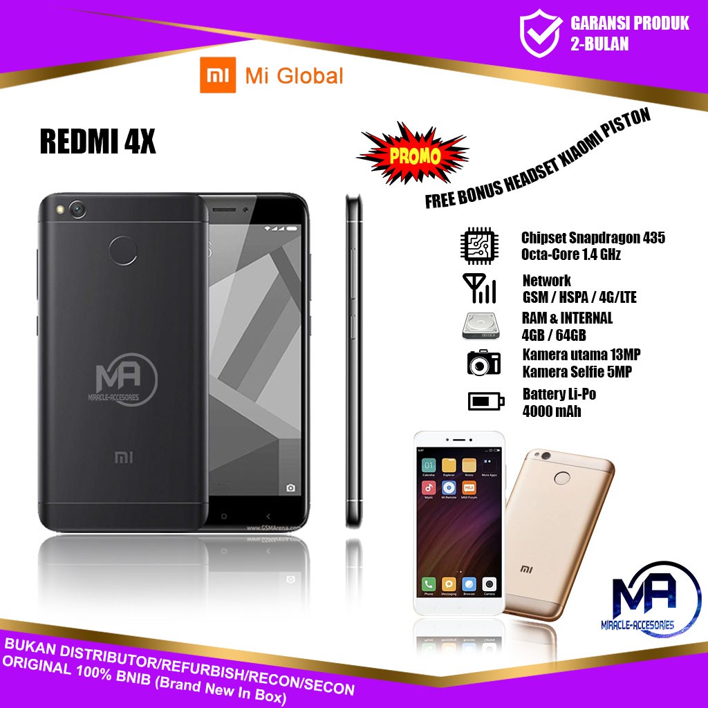 Hp Redmi 4x 4/64gb 3/32GB Original new BNIB Promo Handphone Xiaomi Redmi 4x Brand new in box Garansi