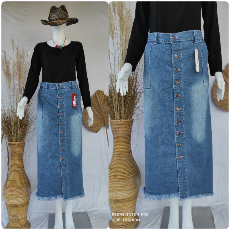 Rok Span Jeans Jumbo Size 33-40/Rok Span Panjang XL-XXXL/Rok Lepis Wanita Span Fariasi Kancing Rawis-1