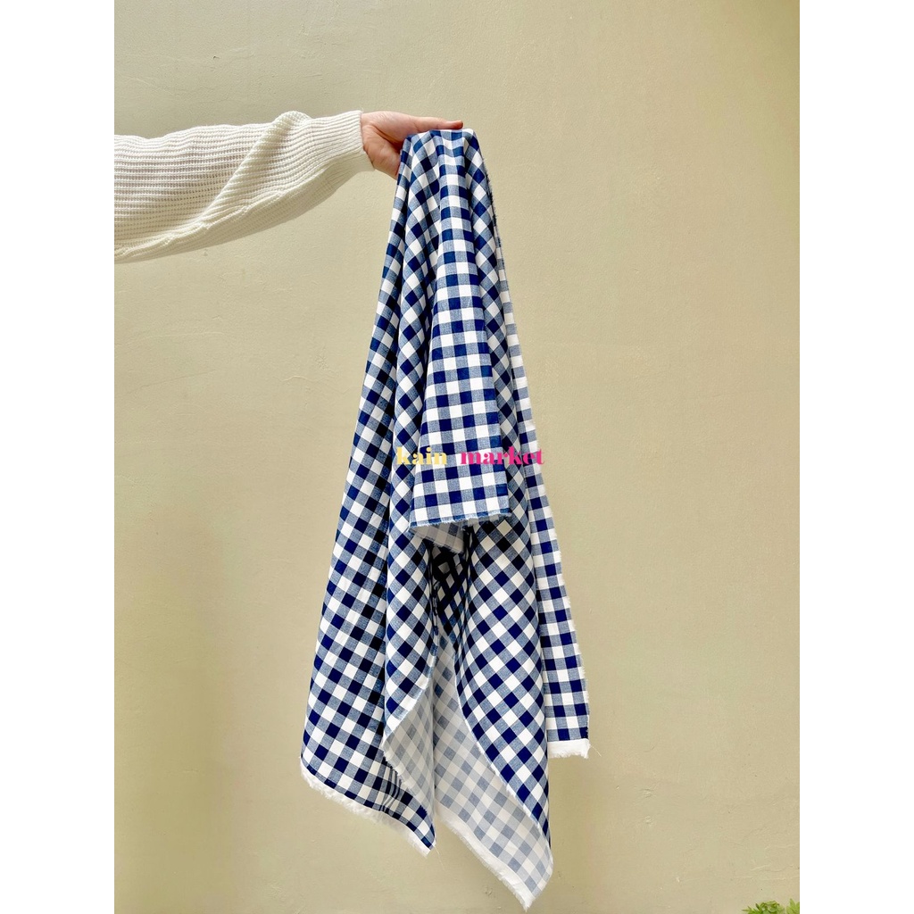 1/2 Meter Kain Katun Jepang NAVY BLUE BIRU Motif Kotak Besar 1 cm 1cm Tokai Senko / Meter Roll Grosi