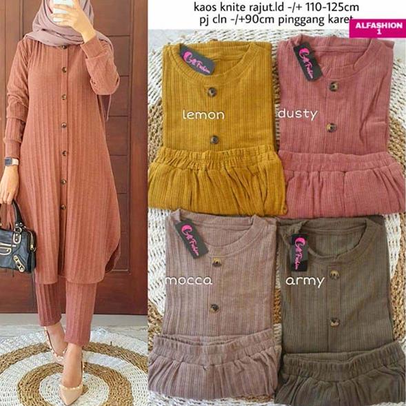 "Mus31au22ᴵ" Setelan Wanita Kaos Knit Rajut Import Tebal Adem Nyaman Bagus Fashion Muslim Remaja Kek