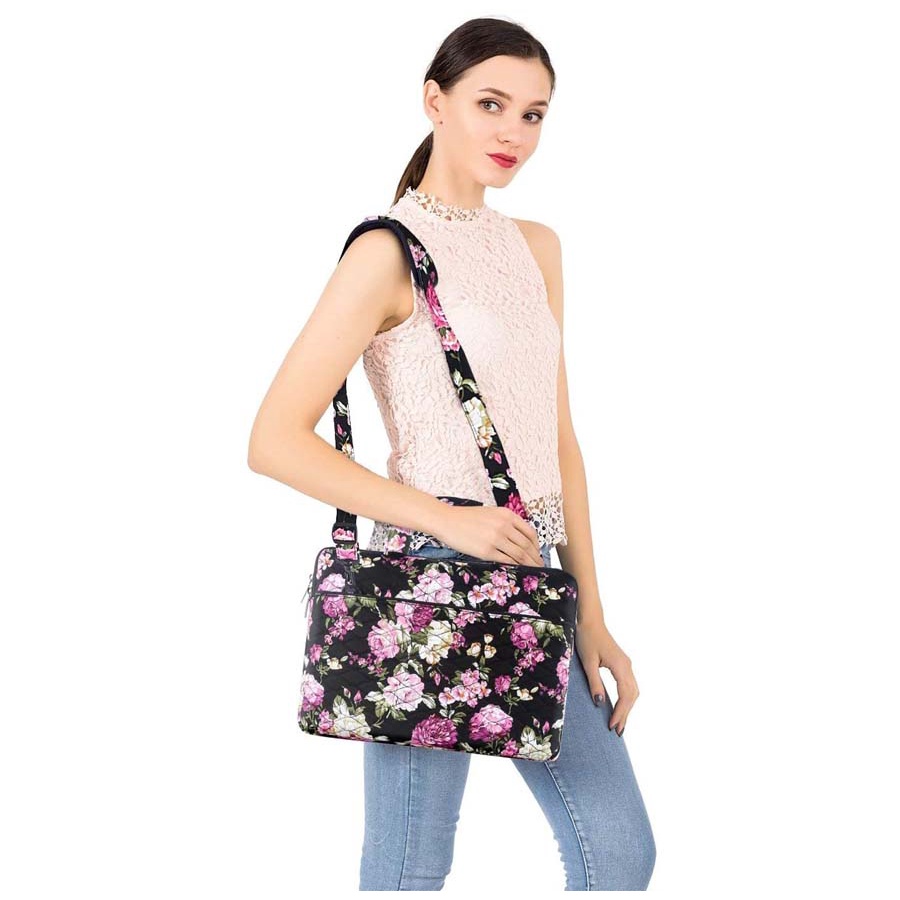 Tas Laptop Selempang Mosiso Peony Floral Shoulder Strap 13 14 inch