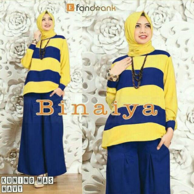 Baju stelan muslim - baju hijab fashion - dress muslim - setelan muslim Binaiya yellow nm murah