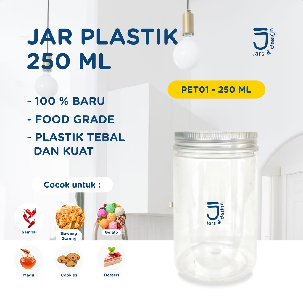 PET01 - Jar Plastik 250ml / Toples Plastik 250ml Tutup Aluminium
