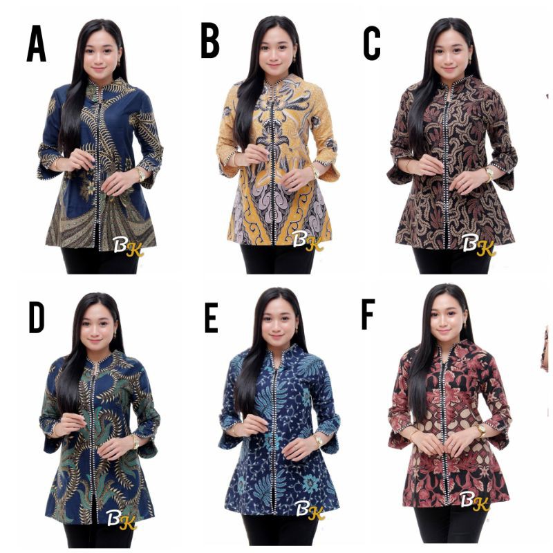 ATASAN BATIK WANITA - BLOUSE BATIK ZIPPER DEPAN - BLUS BATIK KANTORAN BATIK OZILA MURAH