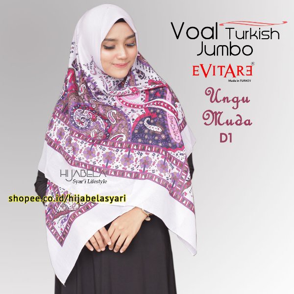 Hijab Voal Turki Motif Zambak D1 Jilbab Voal Syari Jumbo Segi empat Import