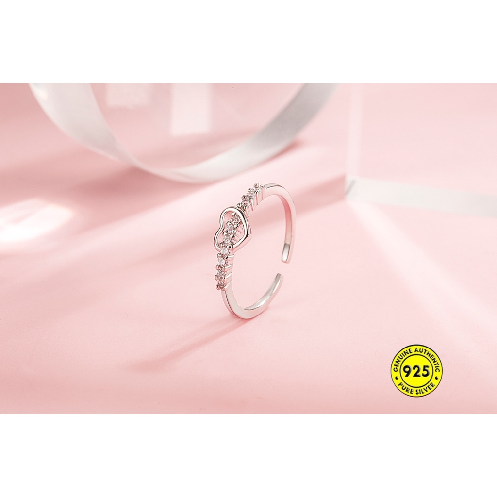 Cincin Bentuk Hati Aksen Berlian Bahan S925 Silver Untuk Wanita