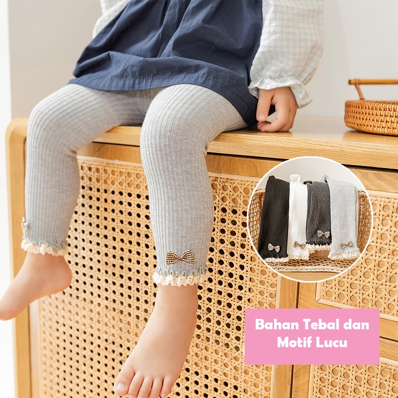 Legging Celana Panjang Anak Bayi Perempuan PREMIUM bahan tebal Model Dasi bunga umur 0 - 4 tahun
