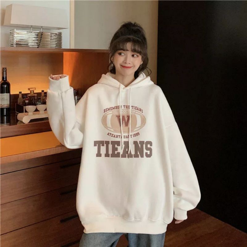 Hoodie Oversize Wanita Korean Style Bahan Katun Fleece Tebal Murah Polos XXL Ori Sweater Kekinian