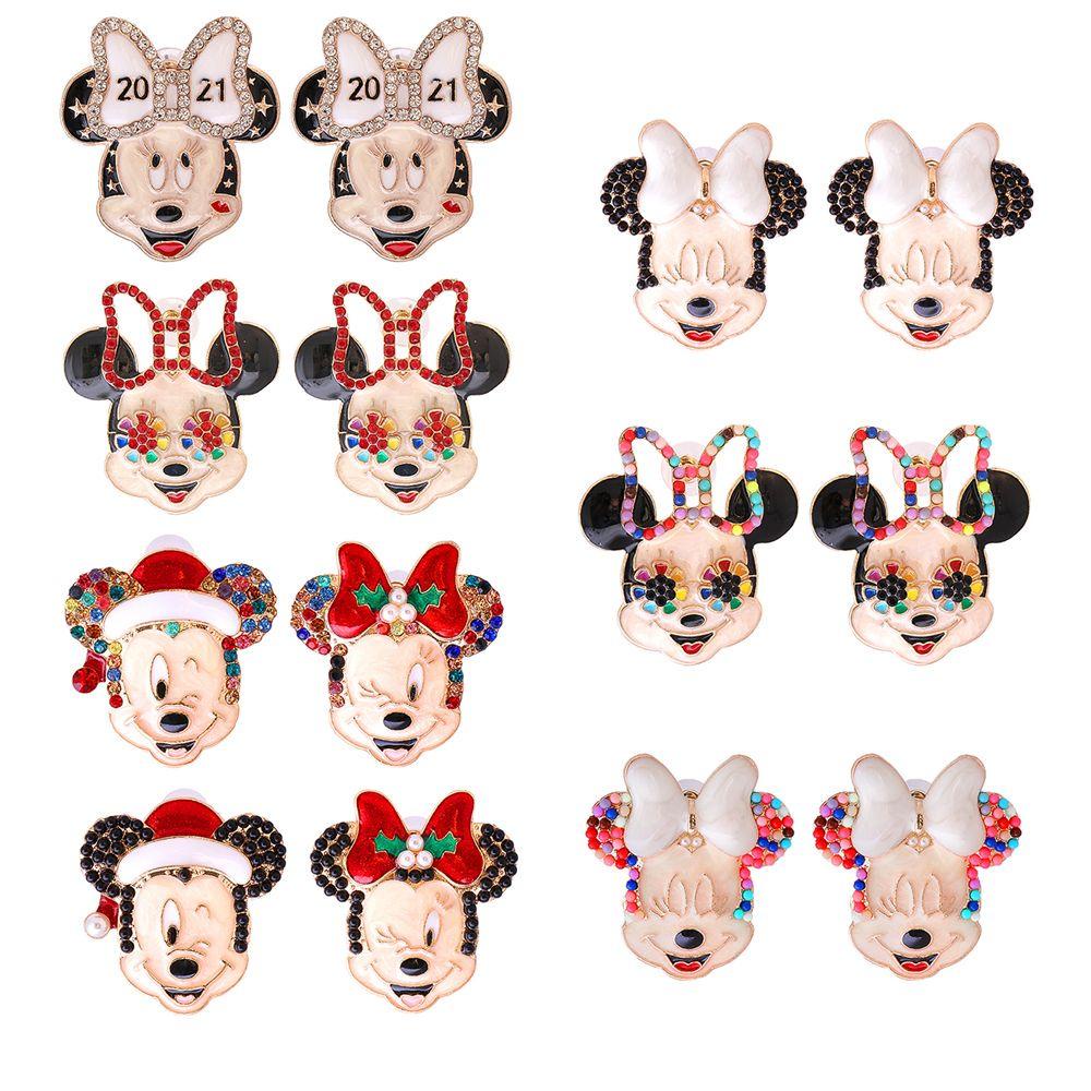 Lily 1pasang Anting Tusuk Mickey Fashion Lucu Minnie Kartun Berlian