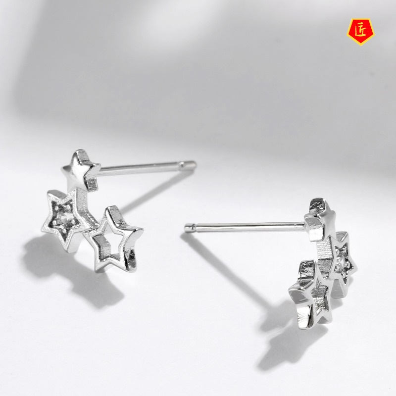 [Ready Stock]S925 Silver Three-Star Stud Earrings Fashion Personality