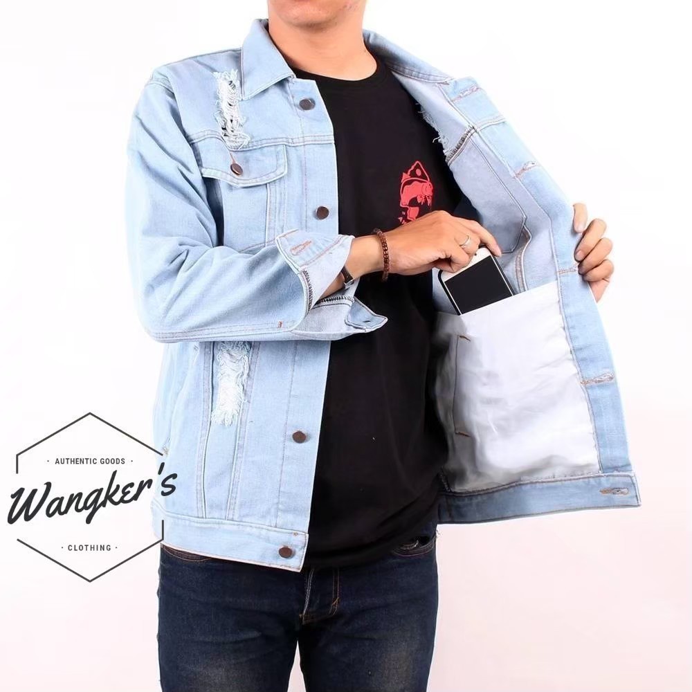 JD- JAKET JEANS RIPPED PRIA /JAKET JEANS SOBEK PRIA TERBARU NYAMAN TEBAL ORIGINAL WNAGKERS