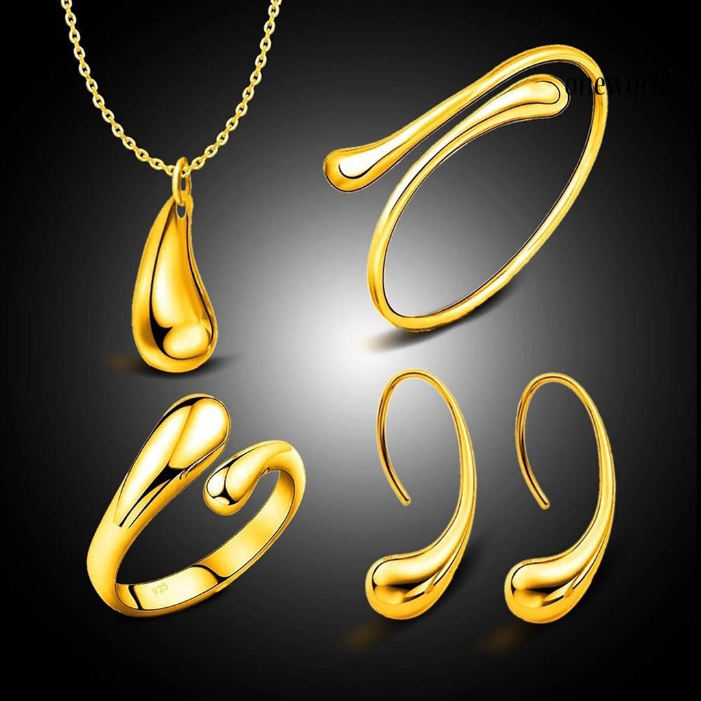 OW@ 4Pcs Necklace Set Teardrop Charm Compact Alloy Teardrop Charm  Earrings Set for Birthday