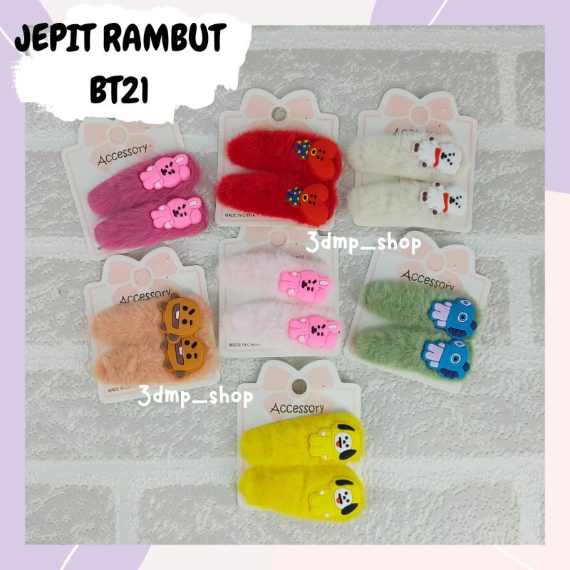 [2pc] Jepit rambut bulu cooky tata rj shooky mang tata chimmy bts bt21