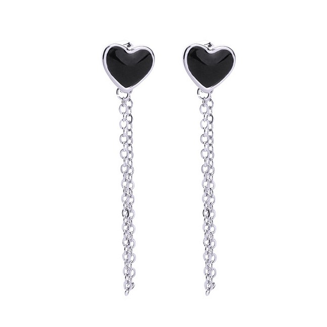 LRC Anting Tusuk Fashion Black Peach Heart Earrings F50741