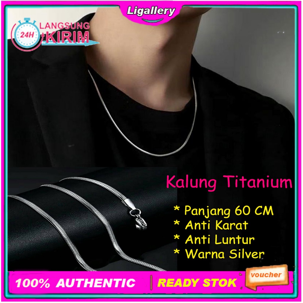 [BISA COD] Kalung Panjang Titanium Pria Wanita Korea Style Titanium Kalung Cowok Kotak Anti Karat da
