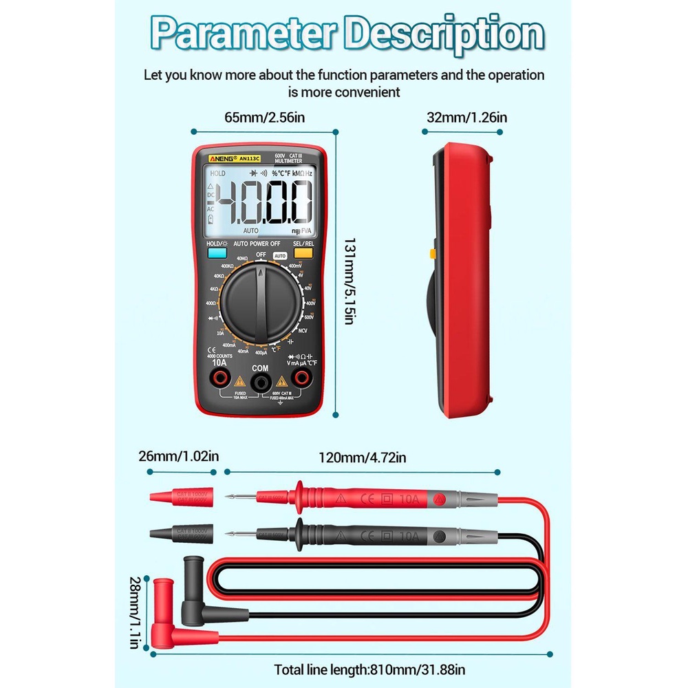 Solighter Digital Smart Multimeter Multifungsi AC/DC Ammeter Detector Alat Digital Profesional Meter