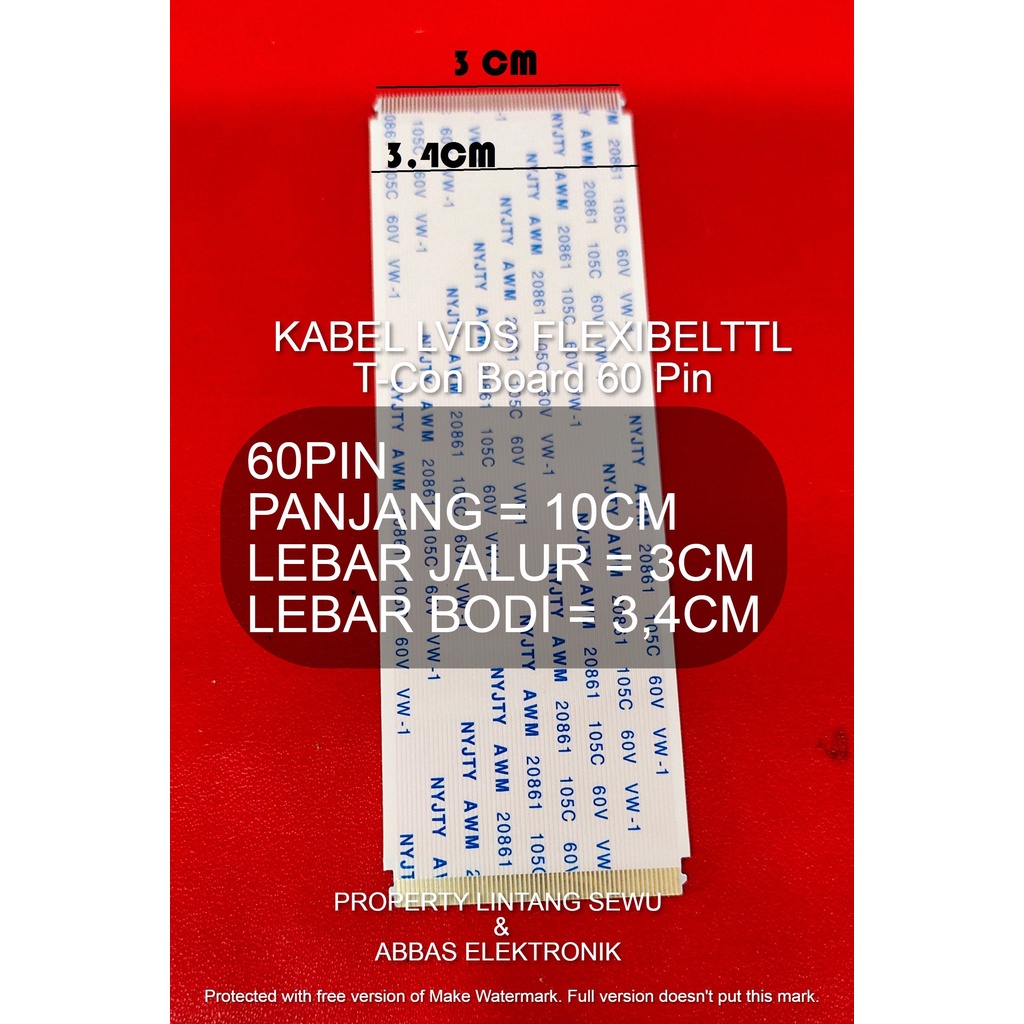 KABEL LVDS  60PIN KABEL FLEXIBEL 60 PIN FLEXI TIKON LED LCD TV  Kabel Flexible TTL T-Con Board 60 Pin AWM 20861 105C 60V VW
