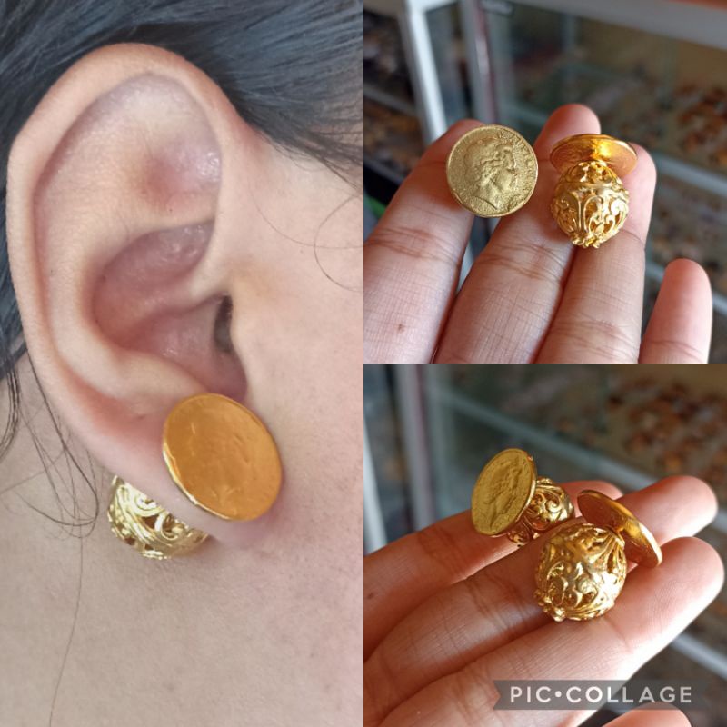 giwang bali model Elizabeth alpaka lapis emas