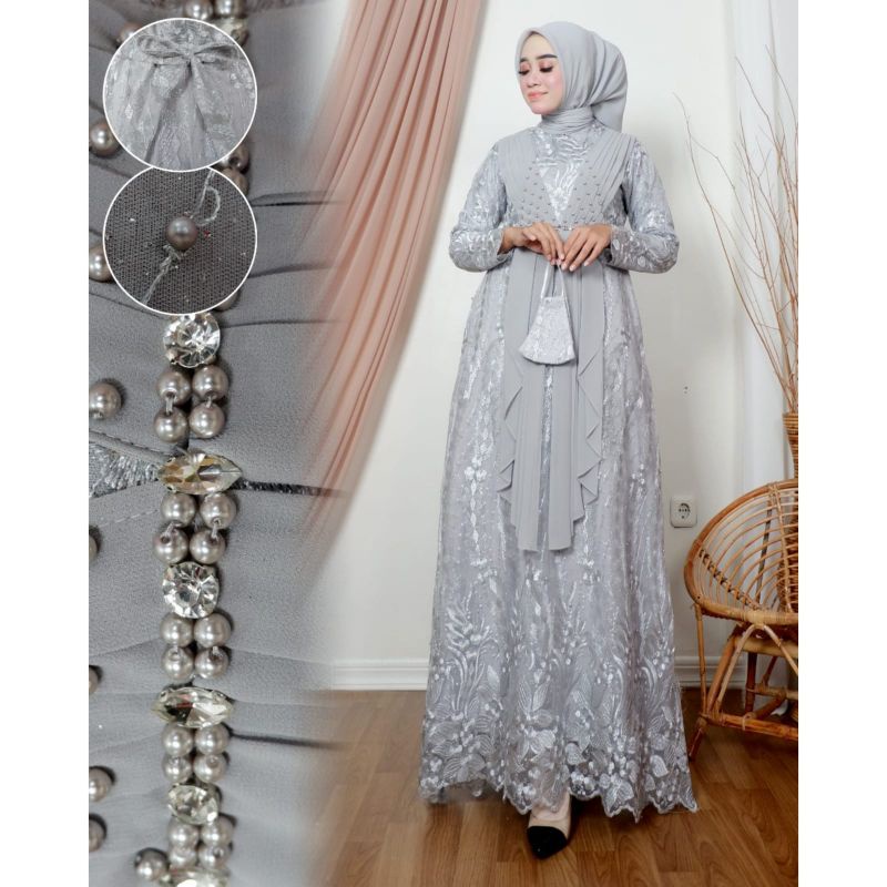 Permata Olshop / Kebaya Gamis Nazwa NK / Gamis Brokat Pesta Mewah / Baju Kondangan / Baju Pesta / Kebaya Wisuda