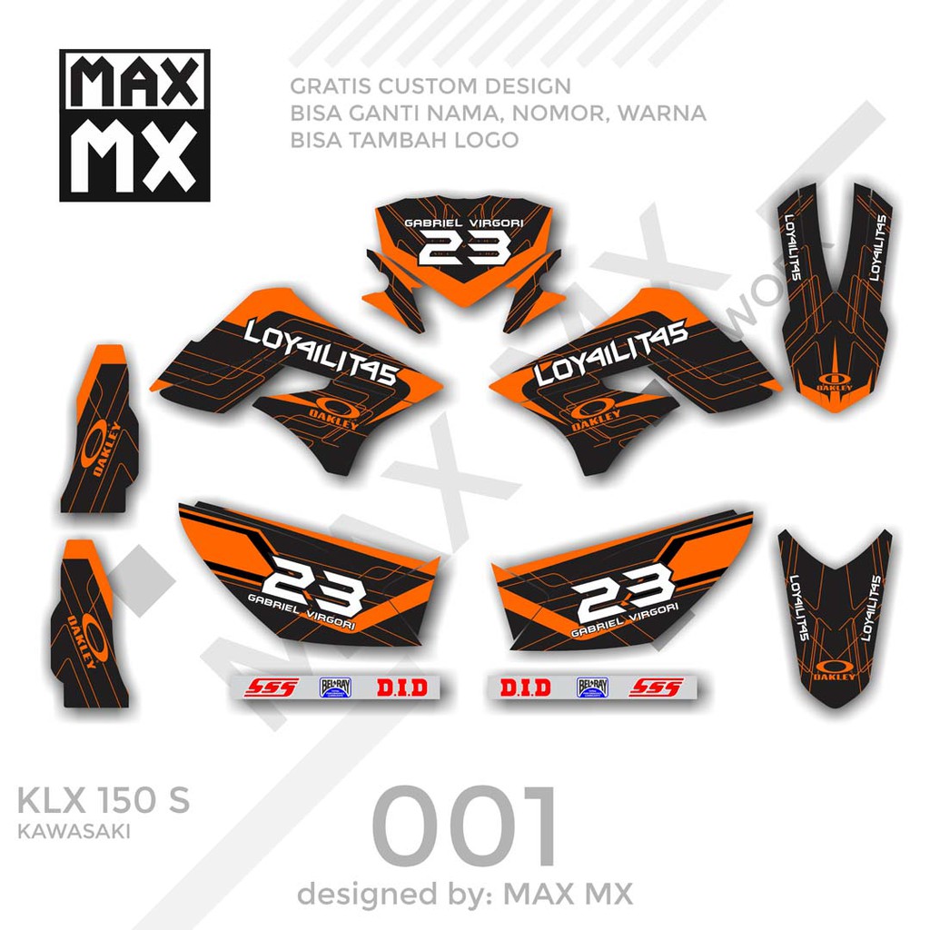 MX-01001 decal klx 150 orange hitam simpel