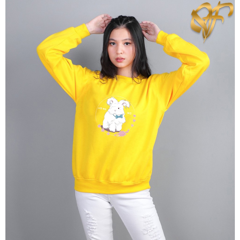 Sweater Love Rabbit Sakura Aesthetic Pria &amp; Wanita | Sweater Korea Style Fleece Cotton | Dhea Fashion