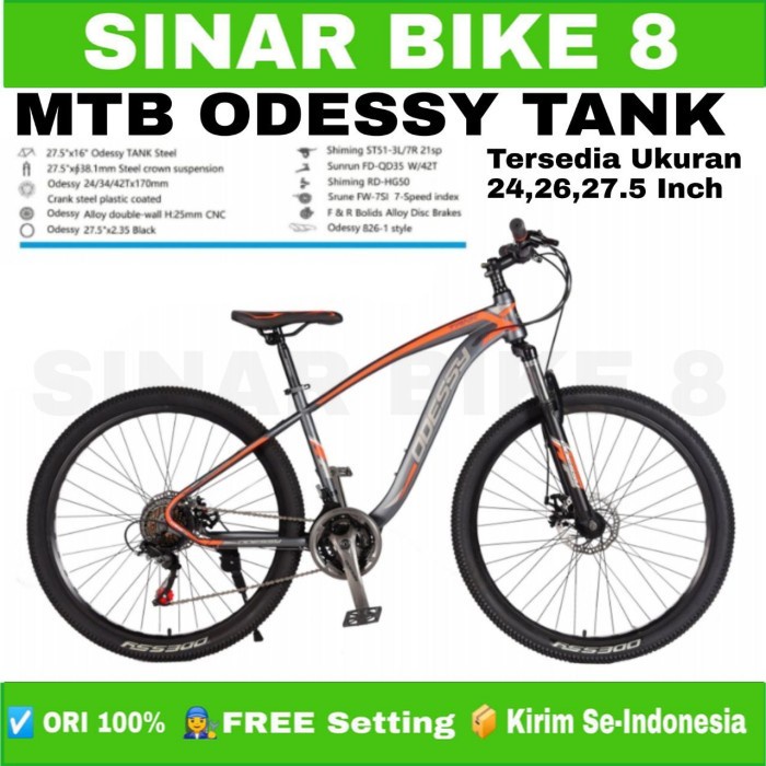 Sepeda Gunung MTB ODESSY TANK Steel Frame UK. 27.5 &quot; Inch -21 Speed