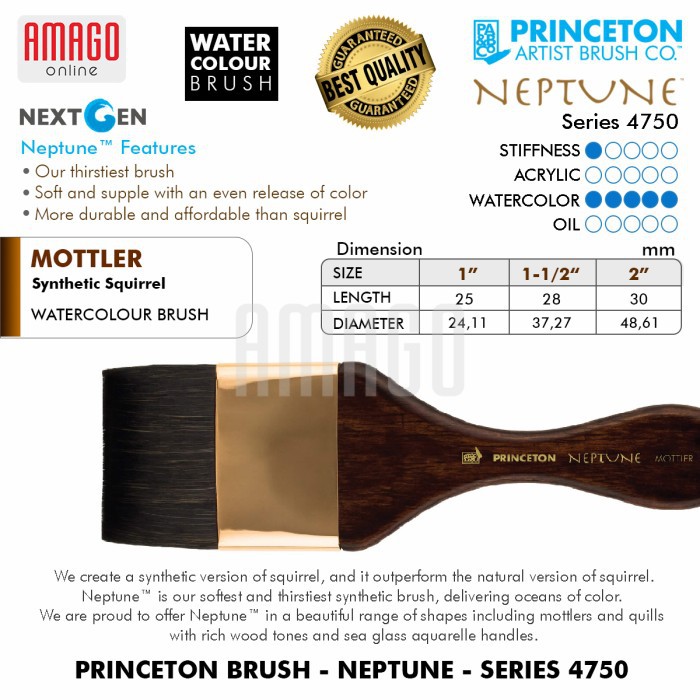 KUAS - PRINCETON NEPTUNE WATERCOLOUR BRUSH - MOTTLER - PILIH UKURAN