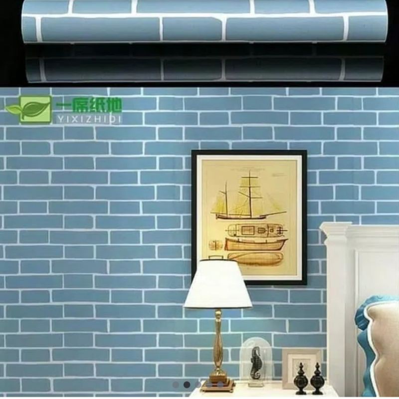 wallpaper sticker dinding batu bata biru