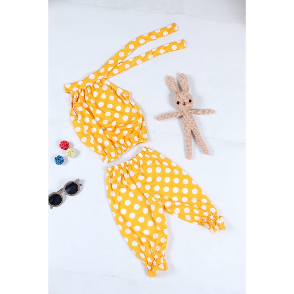 BEFAST - ZTL OOTD Oneset Anak HARA / Set Anak Veloria / Setelan Anak Atasan Ikat / Setelan Anak-Anak Motif Polkadot / Fashion Anak-Anak Perempuan Ala Korean Style / Set Atasan Tanpa Lengan+Celana Panjang / Keluaran Terbaru 2022