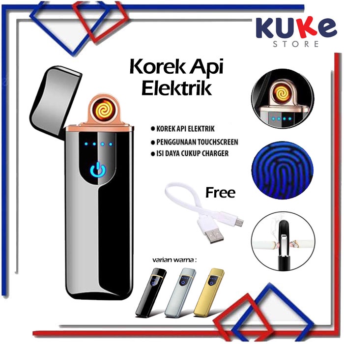 KUKE Korek Api Elektrik USB Fingerprint Touch Sensor LED Screen / Korek Api USB / Korek Api Unik