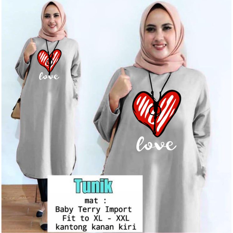 TUNIK LOVE /TUNIK KEREN/ TUNIK MAMACHI / TUNIK POLOS/ TUNIK CEWEK / TUNIK MUSLIM