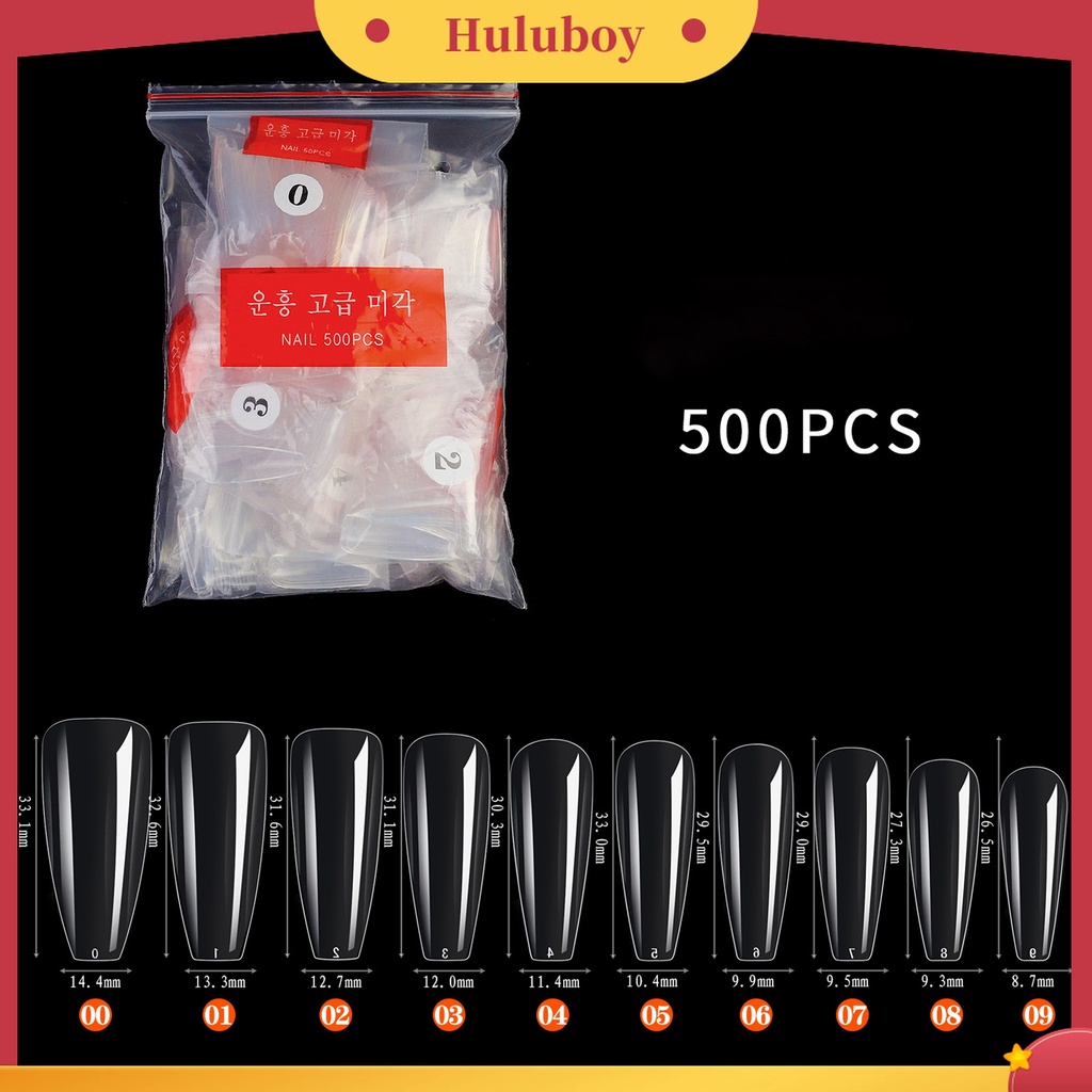 Huluboy Huluboy♡ 500pcs Kuku Palsu Kepala Datar Bahan Plastik Warna Natural Untuk Wanita