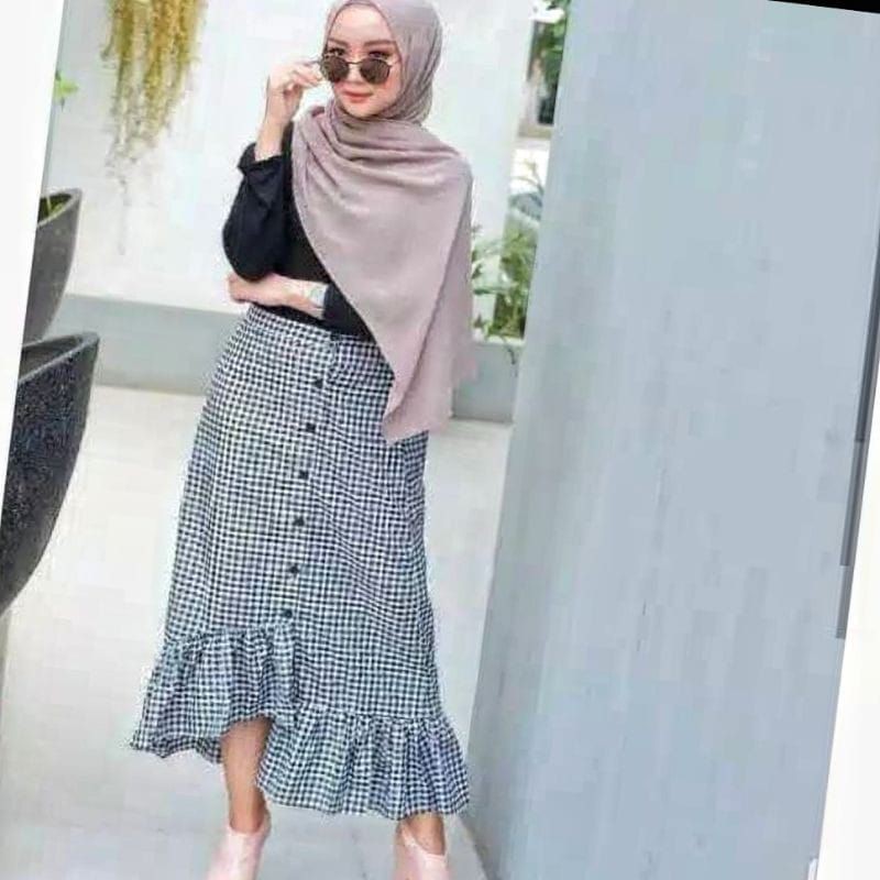 ROK RUFFLE ZAHRA | ROK KOREAN STYLE | ROK KOTAK KANCING