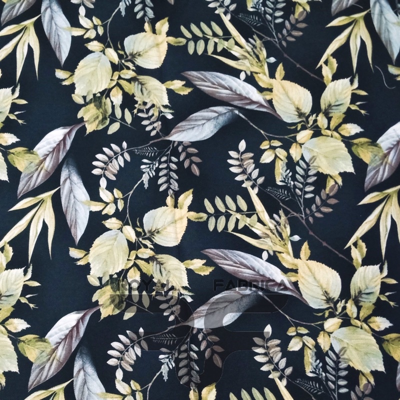 Kain Polyester Twill mango Knit premium motif daun pohon