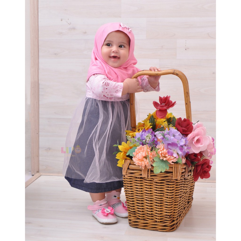 Gamis Anak Perempuan + Jilbab - Pakaian Anak New Born Muslim - Dress Anak Balita - Bianca Baby Dress